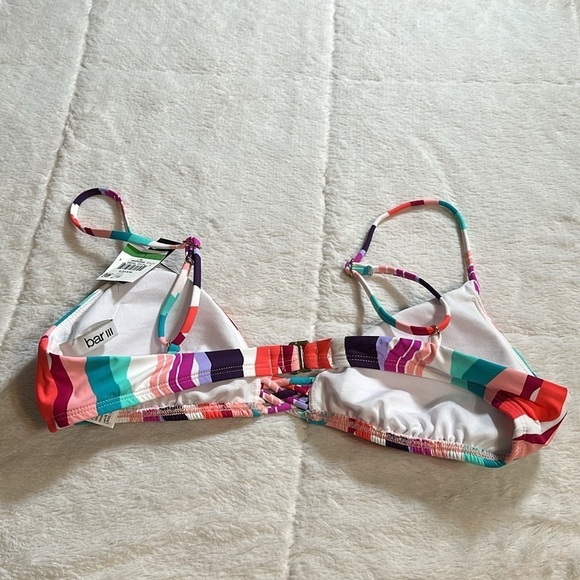 Bar III Multi Waves Printed Strappy Bralette Bikini Swim Top Pink Purple size L - Picture 4 of 14
